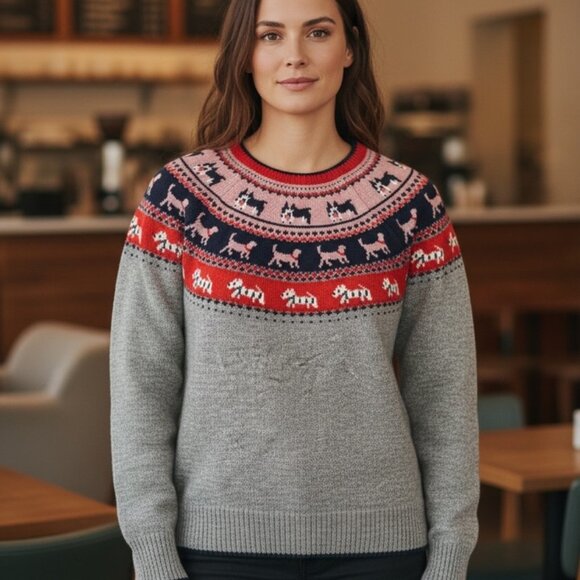 Holiday Time Dog-Themed Fair Isle Christmas Sweater – Size 2X – Metallic Gray - Picture 1 of 6